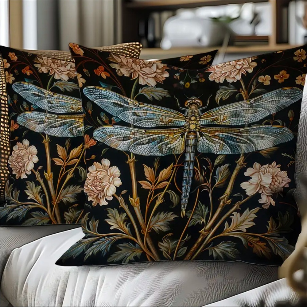 2 18”x18” Dragonfly Floral Dark Academia Throw Pillow Covers